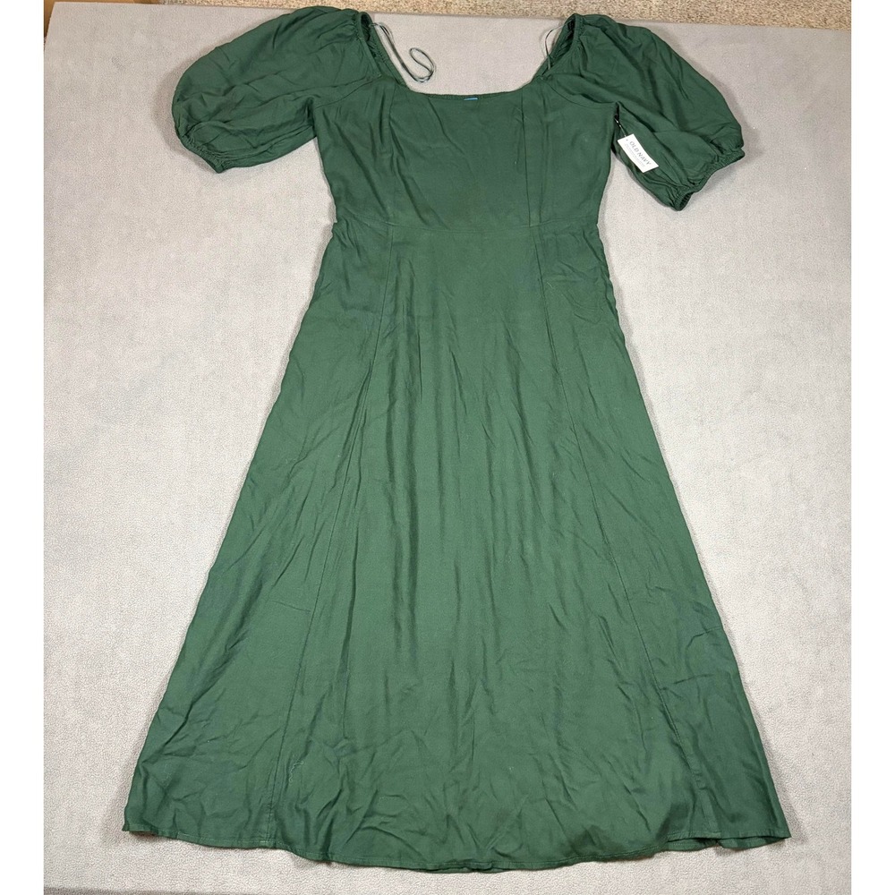 Old Navy Midi Dress Womens Medium Green Smocked Puff Sleeve Square Neck - Picture 2 of 5